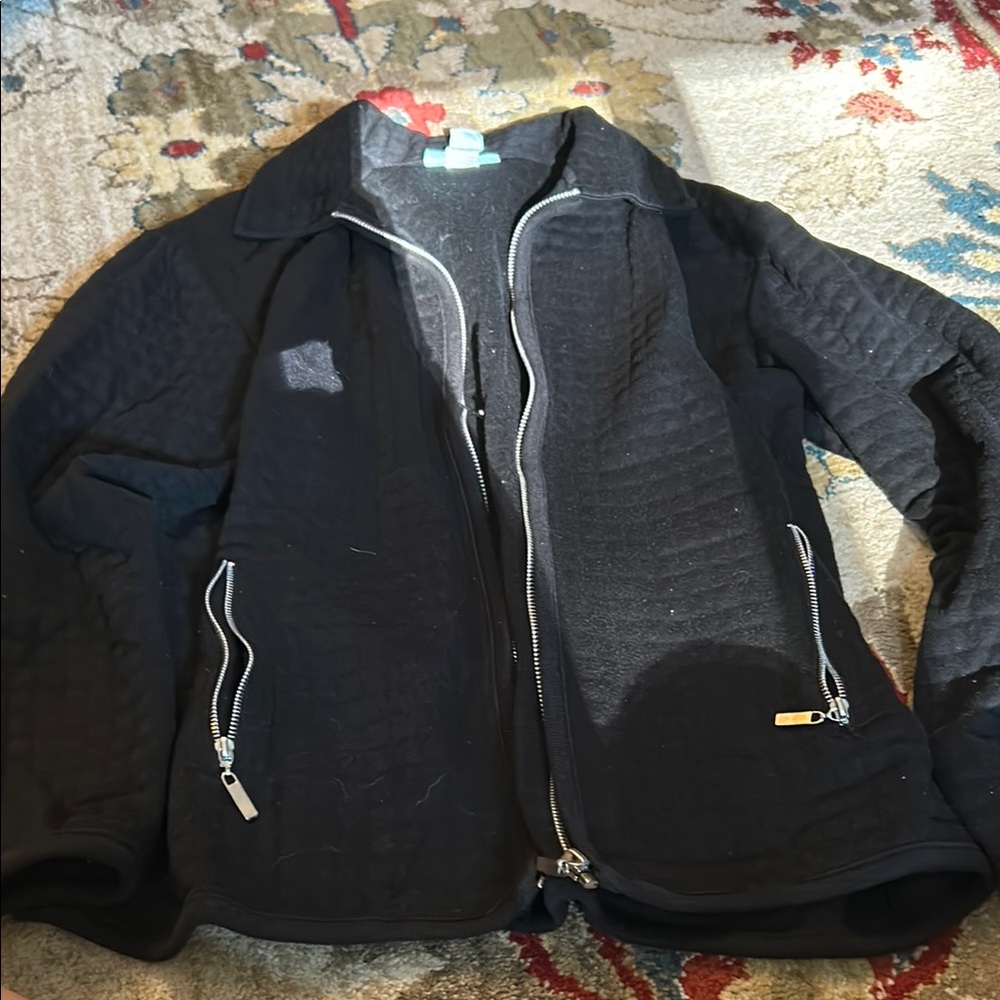Black Quilted Jacket with Silver Zippers